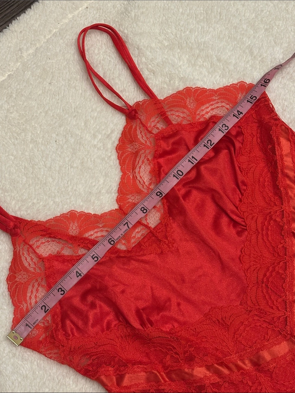 Vintage Red Lace Trim Maxi Slip Dress Nightgown Lingerie Feminine Romantic USA M - Picture 4 of 7